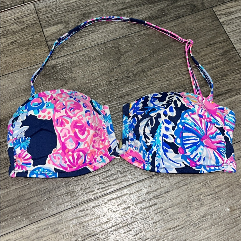 Lilly Pulitzer Niall Bandeau Bikini Top High Tide Navy Turtle Amazement Size 0